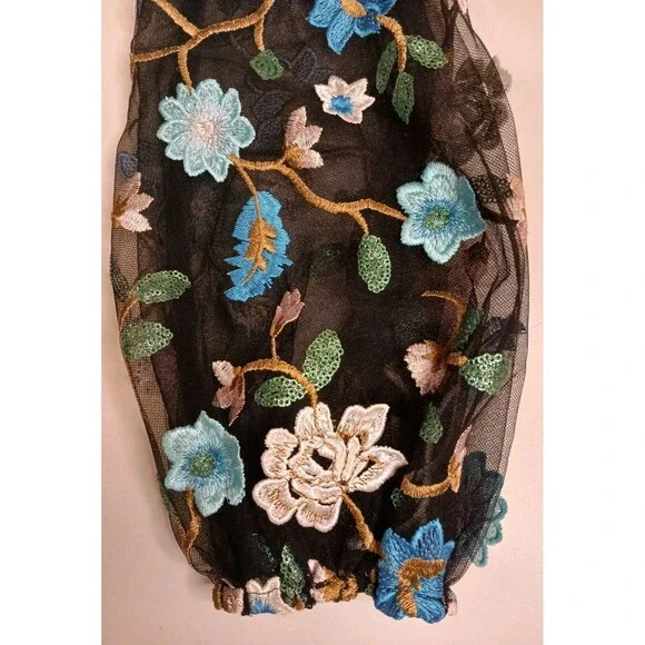 Dress The Population Sz S Mila Embroidered Mini Floral Teal Black Cocktail $358